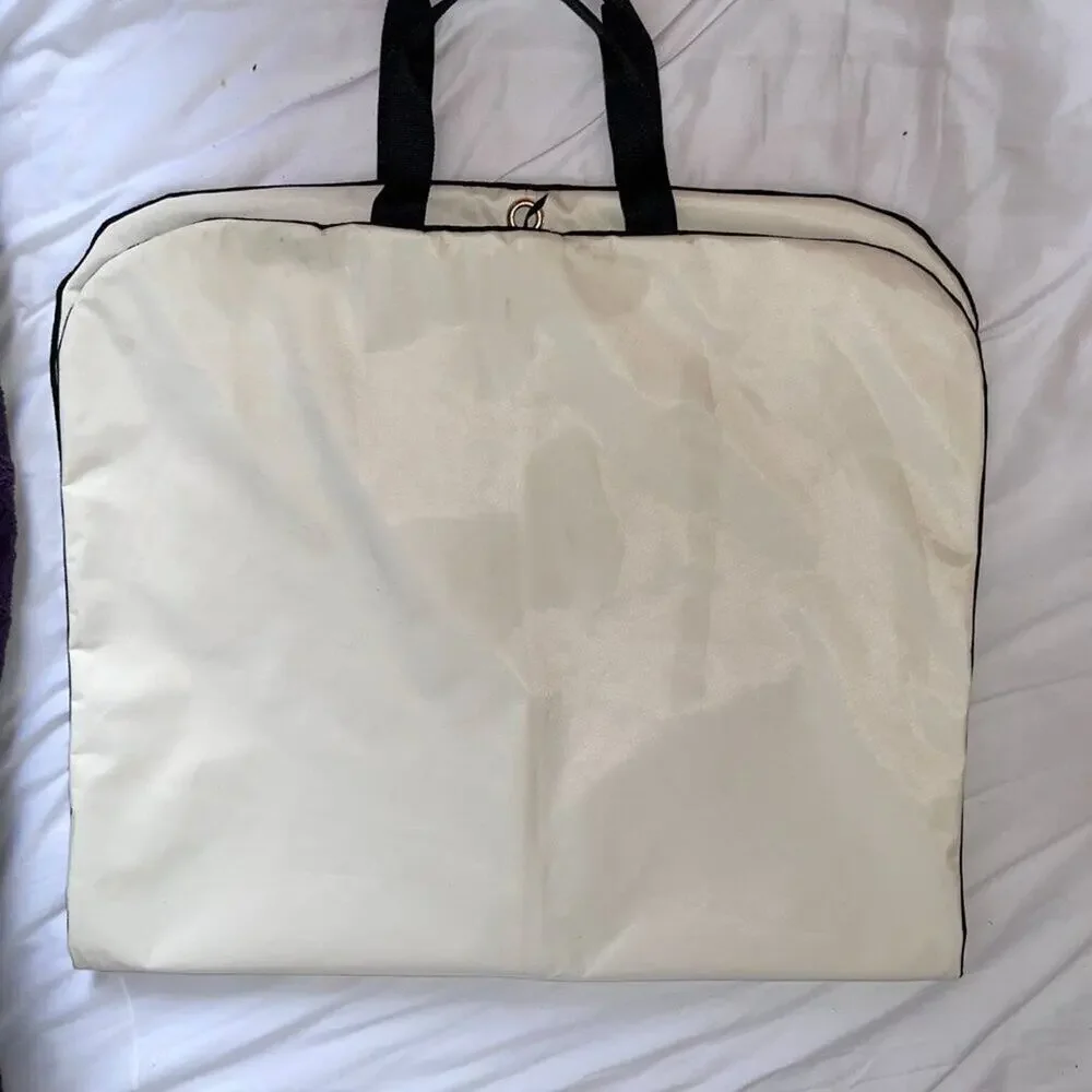 Valentino Designer Garment Bag – 23” x 40” – Cream with Black Trim & Handles
